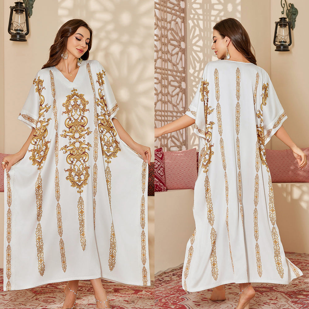 Oriental Style Export Printed Nightgown for Women Spring and Autumn Long Robe Elegant High-end Long Sleep Dress