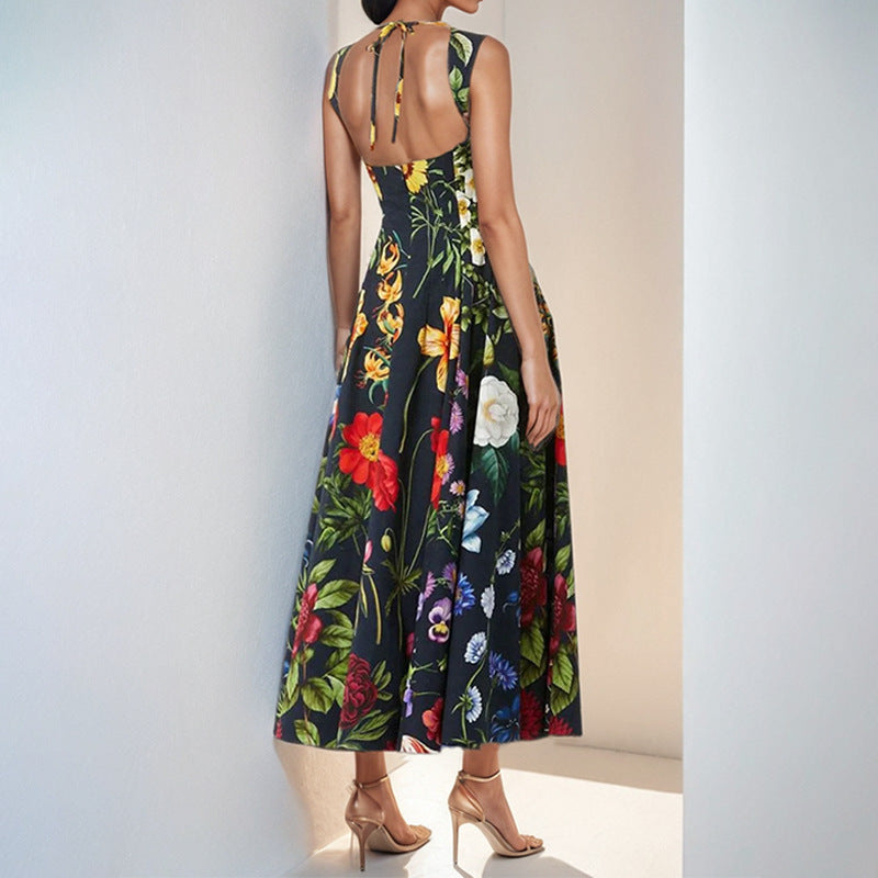 Sleeveless printed sexy casual dress