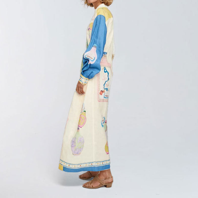 Fashionable printed shirt cardigan dress