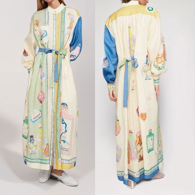 Fashionable printed shirt cardigan dress