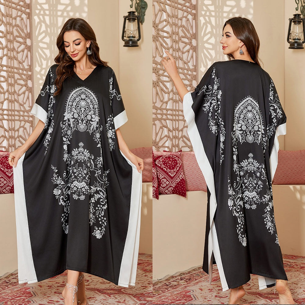 Oriental Style Export Printed Nightgown for Women Spring and Autumn Long Robe Elegant High-end Long Sleep Dress