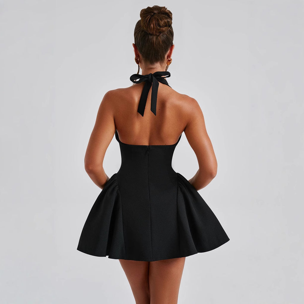 Deep V-neck solid color sleeveless waist slimming dress for women