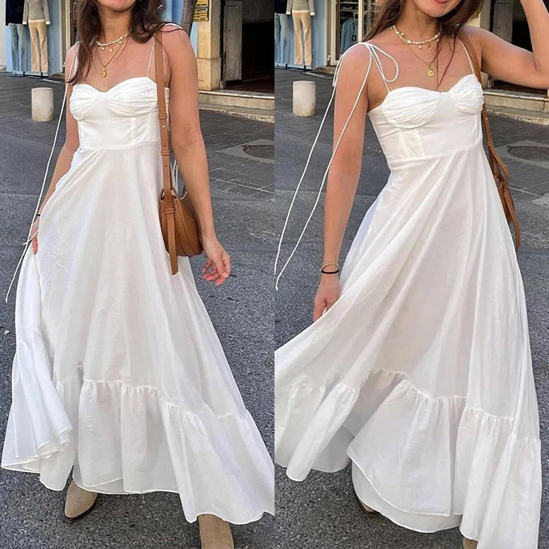 Elegant Solid Color High-Waist Strapless Flared Dress for Women