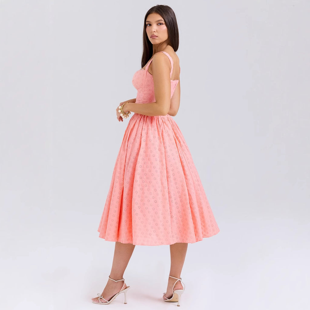 Solid color embroidered soft mesh heavy industry sexy slim fit suspender dress