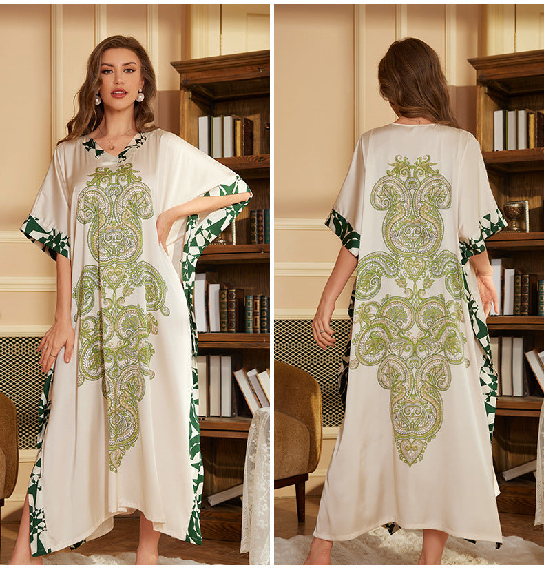 Oriental Style Export Printed Nightgown for Women Spring and Autumn Long Robe Elegant High-end Long Sleep Dress