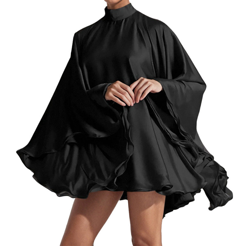 Fashionable semi high neck mushroom edge loose dress