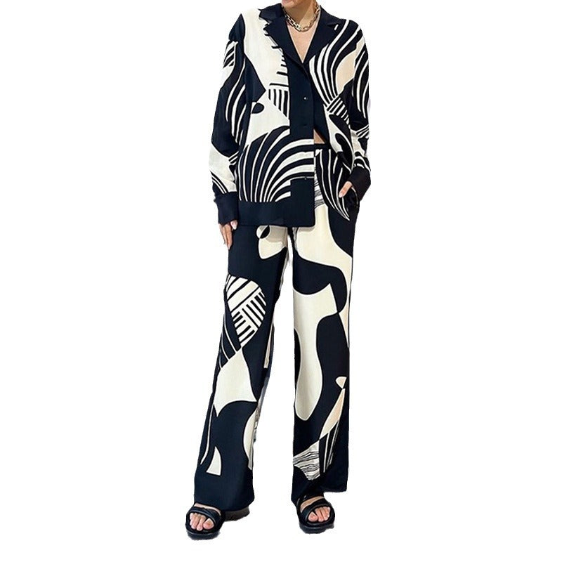 Printed long sleeved long pants casual fashion set