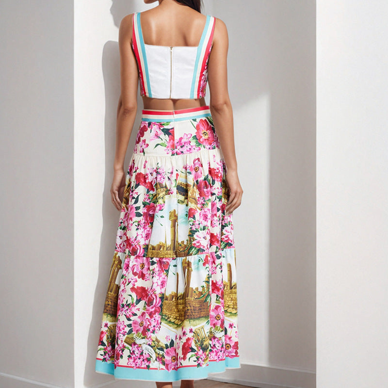 Splicing strapless camisole skirt fashion set two-piece set