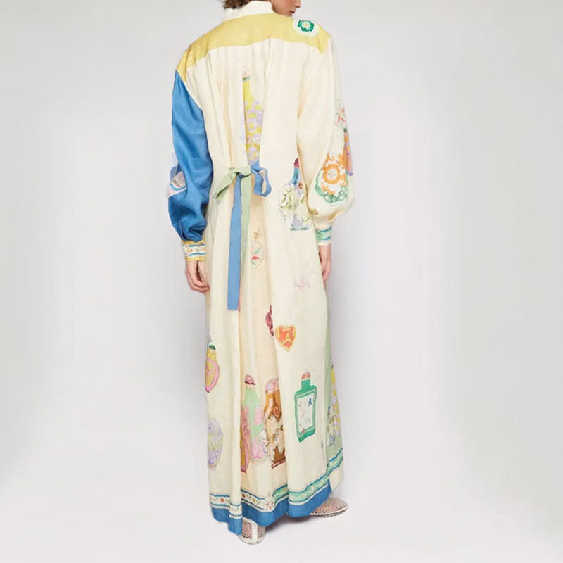 Fashionable printed shirt cardigan dress