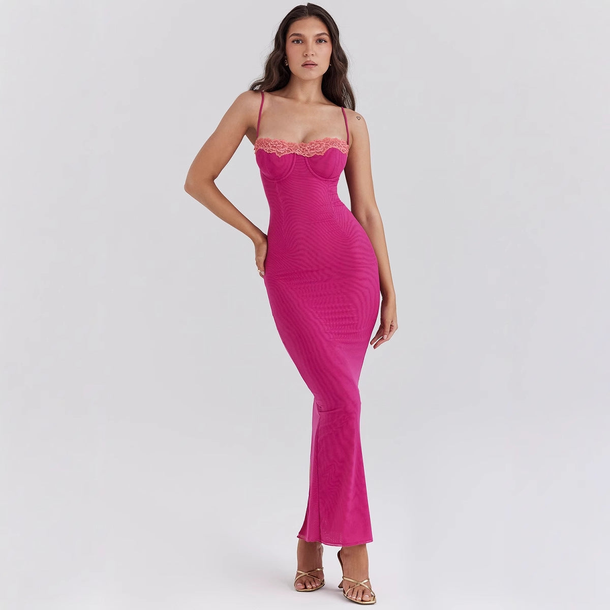 Lace lace strapless fashion suspender vacation style dress for women