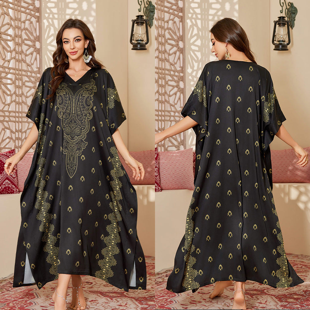 Oriental Style Export Printed Nightgown for Women Spring and Autumn Long Robe Elegant High-end Long Sleep Dress