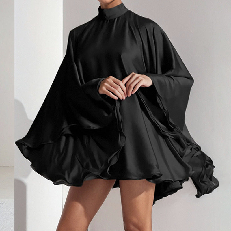 Fashionable semi high neck mushroom edge loose dress