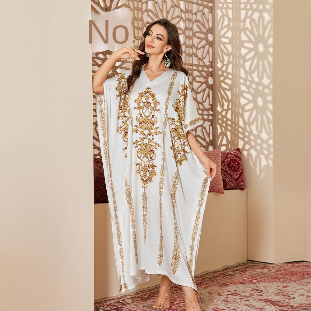 Oriental Style Export Printed Nightgown for Women Spring and Autumn Long Robe Elegant High-end Long Sleep Dress