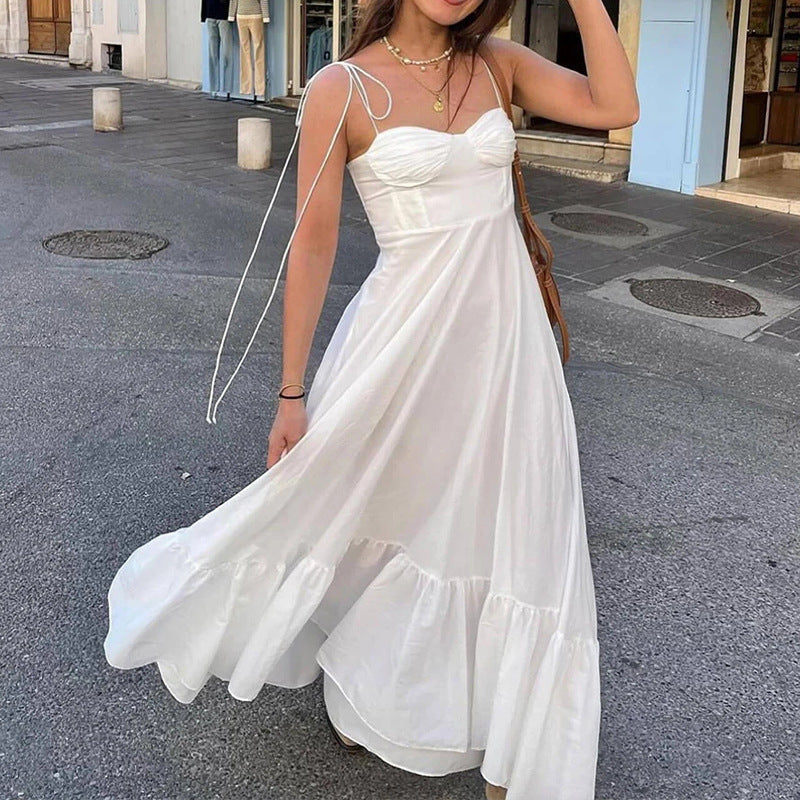 Elegant Solid Color High-Waist Strapless Flared Dress for Women
