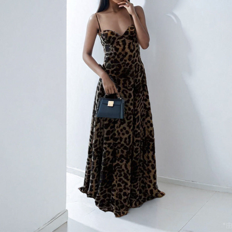 Fashion leopard print camisole dress for women