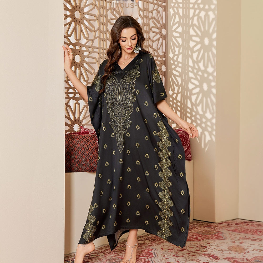 Oriental Style Export Printed Nightgown for Women Spring and Autumn Long Robe Elegant High-end Long Sleep Dress